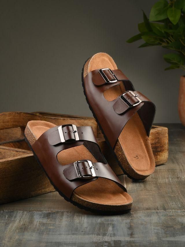 👣 Urban Soles Men's Arizona Brown Leather Sandals – Timeless Comfort, Classic Style 👣